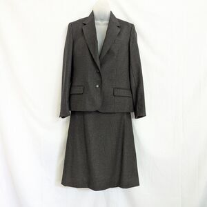 Black Wool Lined Suit Set Blazer & Skirt Made in Poland Size Small Midi Knee